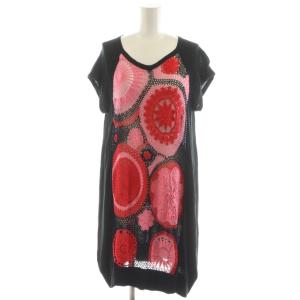 チュニック ニット 半袖 刺繍 絹 シルク混 9 黒 ブラック 赤 レッド 1464761-99 /AN41