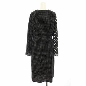 PS Paul Smith ワンピース ロング Vネック 長袖 ドット柄 リボンベルト タグ付き 44L 黒 ブラック 白 ホワイト