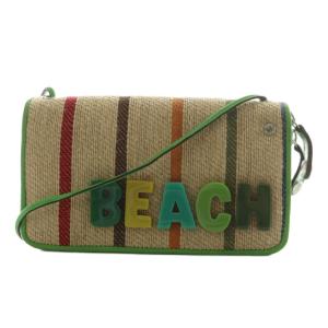 ウォレットバッグ 長財布 ラウンドファスナー ロゴ ストライプ柄 ベージュ 緑 グリーン /AN17