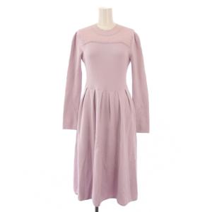 FONTANAニットドレス フレアワンピース ミモレ ロング 長袖 クルーネック ストレッチ レース 切替