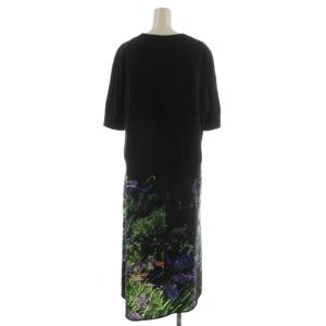 PS Paul Smith ワンピース ロング丈 半袖 プリント 花柄 絹 シルク混 XL 黒 ブラック 緑 グリーン KRPSIA7711