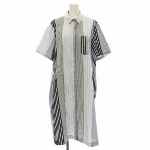 シャツワンピース BM1752 半袖 ストライプ ロング 44L 水色 ネイビー /G