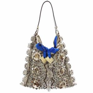 ハンドバッグ ミニバック 刺繍 ビーズ スパンコール グレー シルバー /G