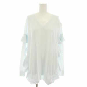 18GフリルVネックプルオーバーニット セーター 長袖 タグ付き 2 水色 ライトブルー 6513-199-0976