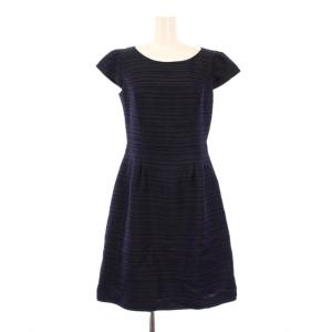 フレアワンピース ひざ丈 半袖 クルーネック ボーダー柄 総柄 0 紺 ネイビー /BB