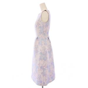 TOCCA フレアワンピース ひざ丈 ノースリーブ クルーネック ジャガード 花柄 0 紫 パープル 水色 ライトブルー