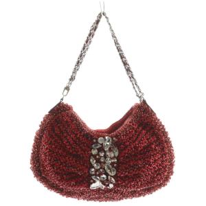 ワイヤーバッグ ハンドバッグ ビジュー装飾 チェーン 赤 レッド /AN12