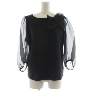 シャツ ブラウス 7分袖 リボン シアー シースルー 40 黒 ブラック YB-725104 /AN43