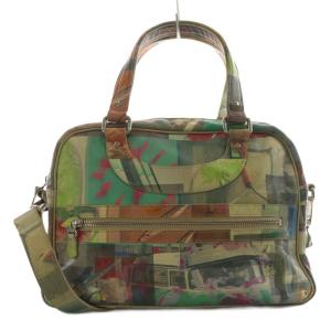ハンドバッグ ショルダーバッグ 2way 総柄 レザー マルチカラー グレー 緑 グリーン /AN10