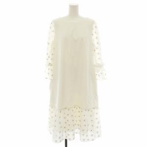 ワンピース ロング 長袖 花柄 刺繍 リボン 42 白 ホワイト 黒 ブラック FS-2111119 /YT