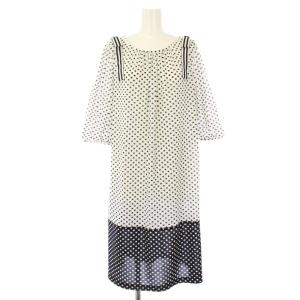 ワンピース ドット 五分袖 ひざ丈 40 白 紺 FS-911322 /TK