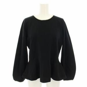 ニット セーター カットソー 長袖 ペプラム パール 40 黒 ブラック 白 ホワイト AK-218524