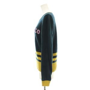 kate spade new york Disco Naps Sweater ニット セーター 長袖 クルーネック ロゴ ウール混 S ダークグリーン
