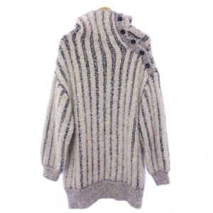 SNOWニットプルオーバー ルームウェア 長袖 ハイネック ストレッチ ストライプ柄 F 青 ブルー 水色