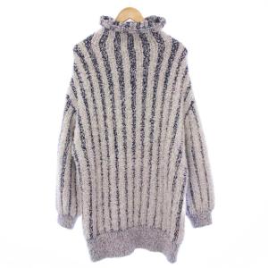 gelato pique SNOWニットプルオーバー ルームウェア 長袖 ハイネック ストレッチ ストライプ柄 F 青 ブルー 水色