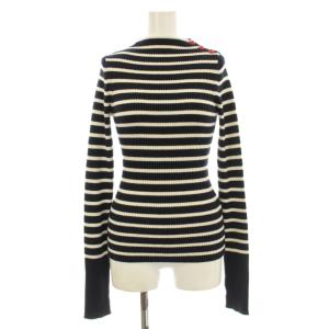 ニット セーター 長袖 ボトルネック ボーダー柄 ウール混 TU 紺 ネイビー 白 ホワイト 3912WH36