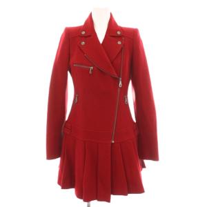 ウールコート プリーツ 裏地チェック アウター 36 赤 FNF19-822-15 /YM