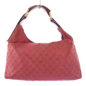 GUCCI GGキャンバス ホースビット ハンドバッグ ワンハンドル アシンメトリー ロゴ 総柄 ピンク 115867