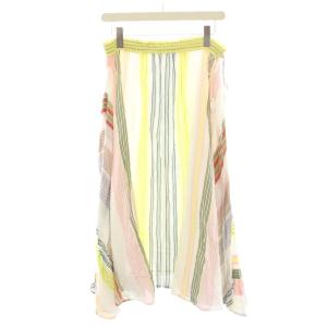 マルチストライプマキシスカート ロング フレア イージー タッセル コットン 白 ホワイト 黄 イエロー