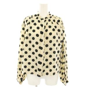 23SS コインドットプリントバンドカラーブラウス 長袖 絹 シルク混 36 ベージュ 黒 ブラック 14-01-31-01105