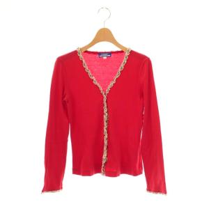 カーディガン チェックフリル M レッド /CX OS