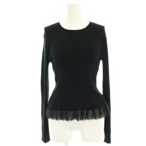 24SS 裾フリルプルオーバー リブニット カットソー 長袖 黒 ブラック 24080900305010