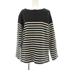 IENA別注 ボーダー長袖Tシャツ カットソー 肩ボタン 38 黒 ブラック 白 ホワイト 23216-1-96481