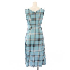 BURBERRY BLUE LABEL タイトワンピース ひざ丈 ノースリーブ Uネック チェック柄 38 水色 ライトブルー /BB
