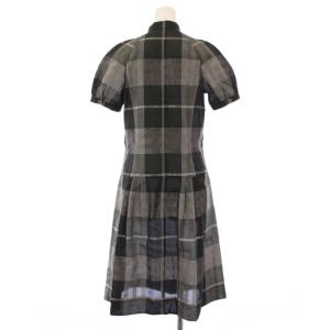 BURBERRY LONDON フレアワンピース シャツ ひざ丈 半袖 バンドカラー チェック柄 シルク混 36 黒 ブラック /BB