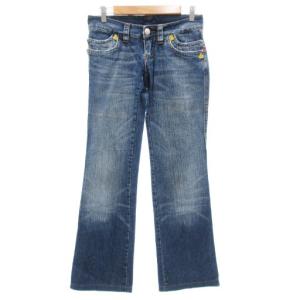 フレアデニムパンツ ジーンズ ブーツカット 40 インディゴブルー USED加工 刺繍 /GV
