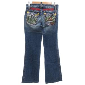 DSQUARED2 フレアデニムパンツ ジーンズ ブーツカット 40 インディゴブルー USED加工 刺繍 /GV