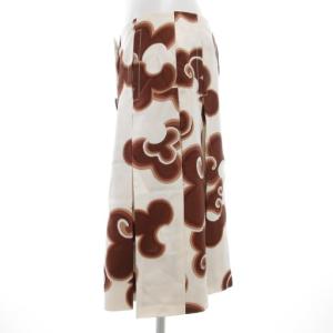 Chloe フレアスカート タック ひざ丈 38 白 ホワイト 茶 ブラウン 総柄 /GV