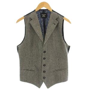 ベスト ジレ 千鳥格子 ストライプ ウール 46 黒 白 ネイビー /G