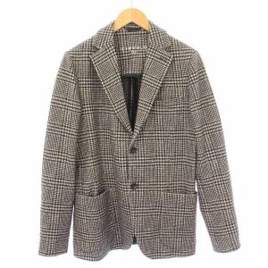 テーラードジャケット ブレザー アウター シングル 背抜き ストレッチ チェック柄 46 グレー 黒 ブラック
