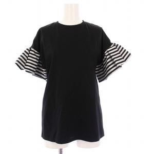 RUFFLED TEE ラッフルTシャツ カットソー 半袖 切替 36 ブラック BD1811-2C-04