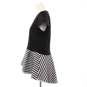 BORDERS at BALCONY PEPRUM TEE ペプラムTシャツ カットソー 半袖 ボーダー切替 38 ブラック BD1811-2C-01