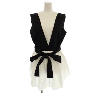 リボントップス 1S106 ノースリーブ シャツ ブラウス M 白 黒 /G