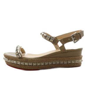 Christian Louboutin カタクロウ サンダル スタッズ ストラップ ウェッジソール レザー 38 ベージュ /AN18