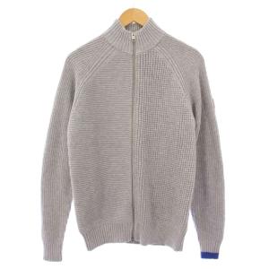 ニットジャケット ブルゾン アウター ジップアップ ハイネック ストレッチ ロゴ S グレー /BB