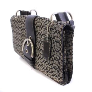 COACH ハンドバッグ ワンハンドル シグネチャー キャンバス レザー バイカラー ロゴチャーム グレー 黒 ブラック