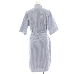 POLO RALPH LAUREN シャツワンピース ミモレ ロング ストライプ 半袖 リボン 4 青 ブルー 白 ホワイト 0200011420