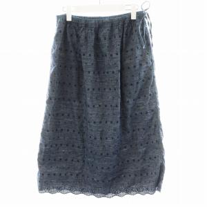 ダンガリーカットワークのペチスカート リネン混 ネイビー