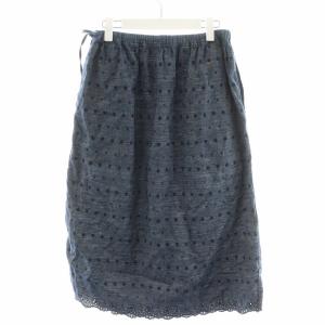 45R ダンガリーカットワークのペチスカート リネン混 ネイビー