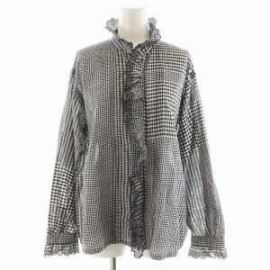 春風インドカディのフリルブラウス チェック柄 ブラック ホワイト 70430261