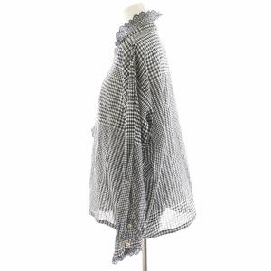 45R 春風インドカディのフリルブラウス チェック柄 ブラック ホワイト 70430261