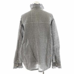 45R 春風インドカディのフリルブラウス チェック柄 ブラック ホワイト 70430261