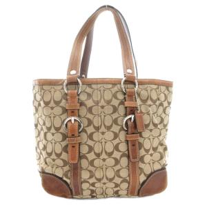 F10987 シグネチャー ハンドバッグ トート 肩掛け ロゴ キャンバス レザー 茶 ブラウン /GV