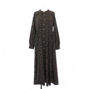 23AW レオパードドットプリントワンピース ロング 長袖 F 黒 白 UR37-26X004 /BM