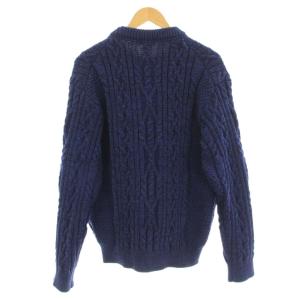 BLACK LABEL CRESTBRIDGE テクニカルヤーンアランニット セーター 長袖 クルーネック ケーブル チェック M 紺 ネイビー 51N14-424-28