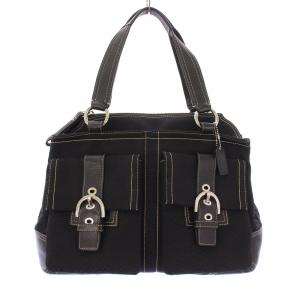 トートバッグ ハンドバッグ ミニシグネチャー キャンバス レザー ロゴチャーム 黒 ブラック 6427